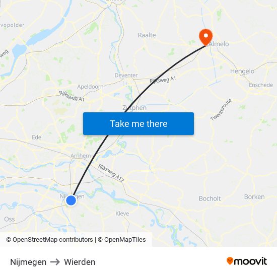 Nijmegen to Wierden map