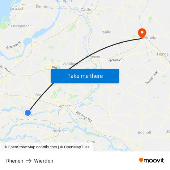 Rhenen to Wierden map