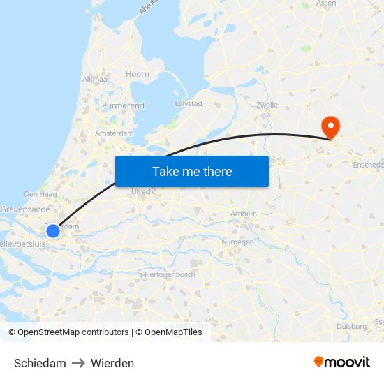 Schiedam to Wierden map