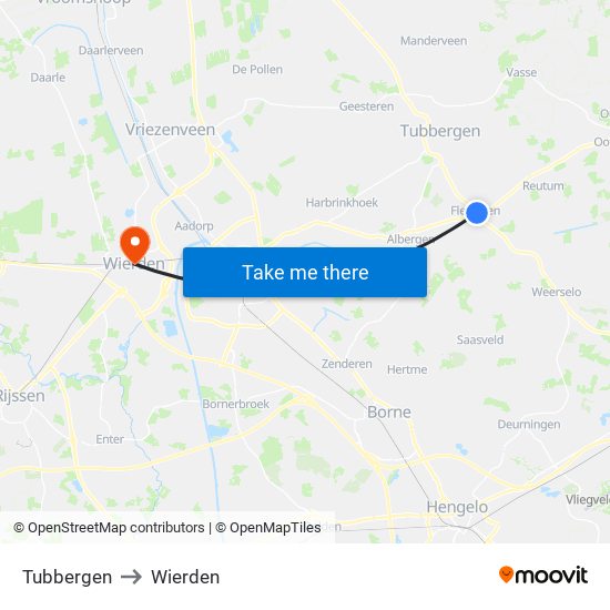 Tubbergen to Wierden map