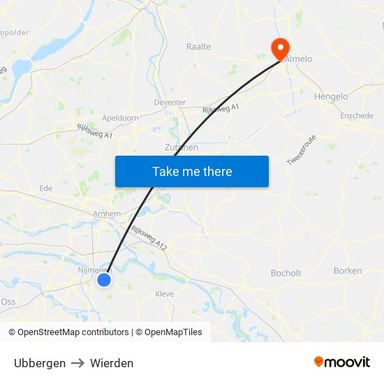 Ubbergen to Wierden map