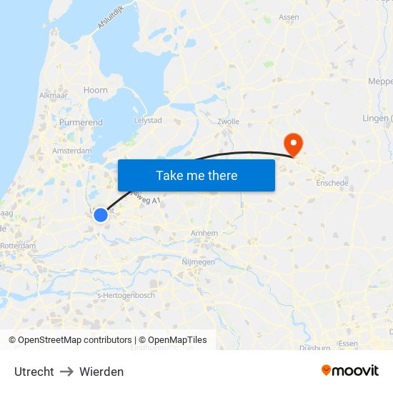 Utrecht to Wierden map