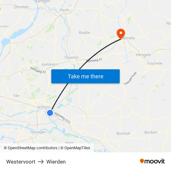 Westervoort to Wierden map