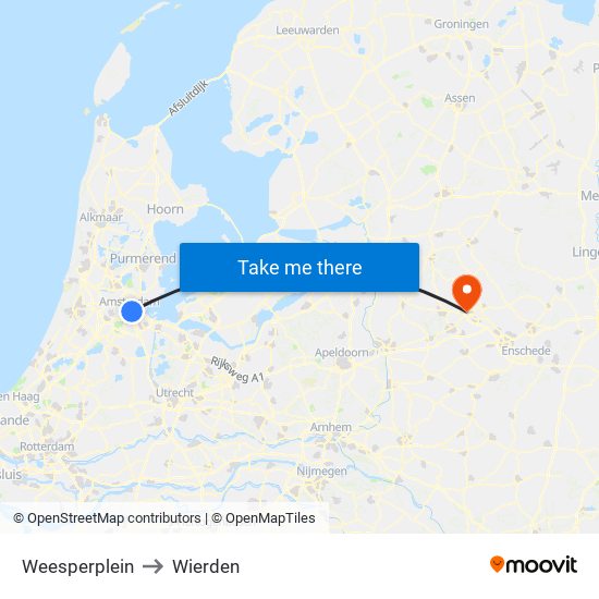 Weesperplein to Wierden map