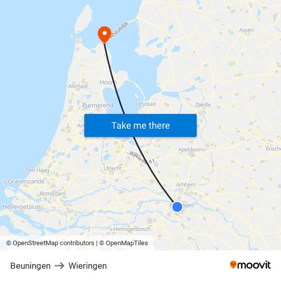 Beuningen to Wieringen map