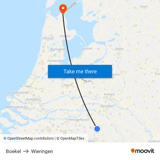 Boekel to Wieringen map