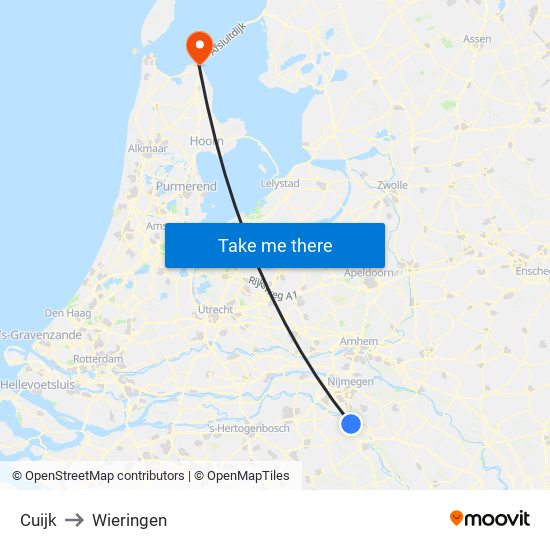 Cuijk to Wieringen map