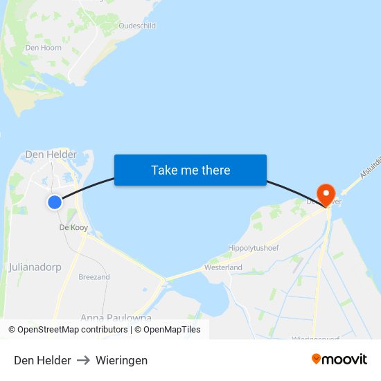 Den Helder to Wieringen map