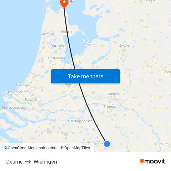 Deurne to Wieringen map