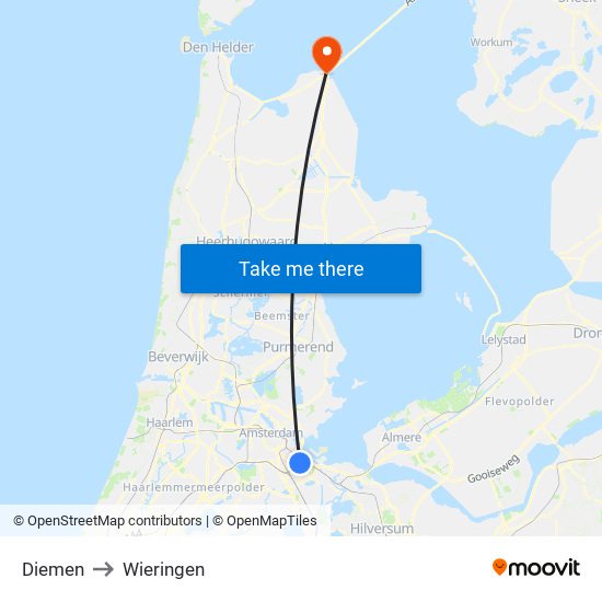 Diemen to Wieringen map