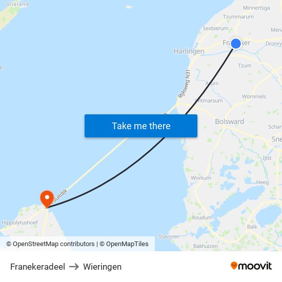 Franekeradeel to Wieringen map