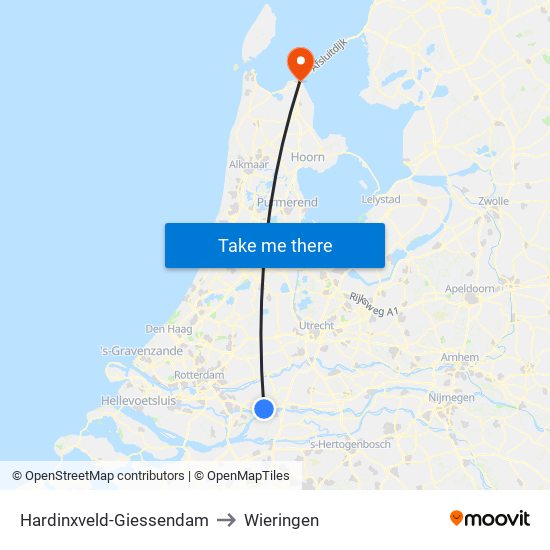 Hardinxveld-Giessendam to Wieringen map