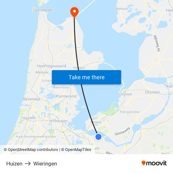 Huizen to Wieringen map