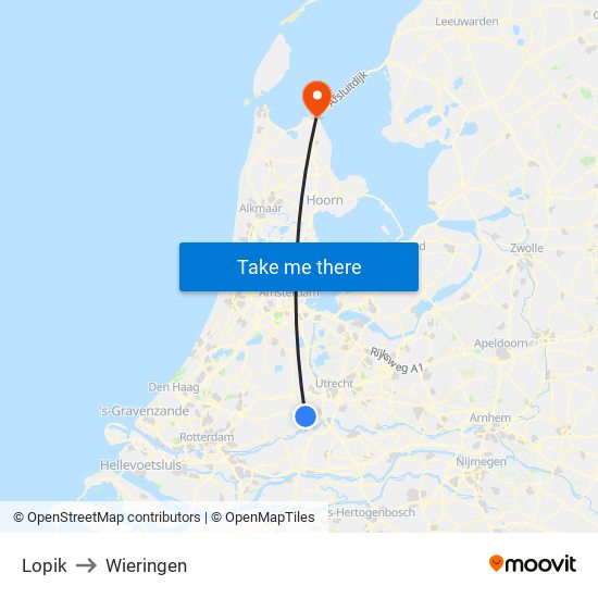 Lopik to Wieringen map