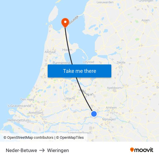 Neder-Betuwe to Wieringen map