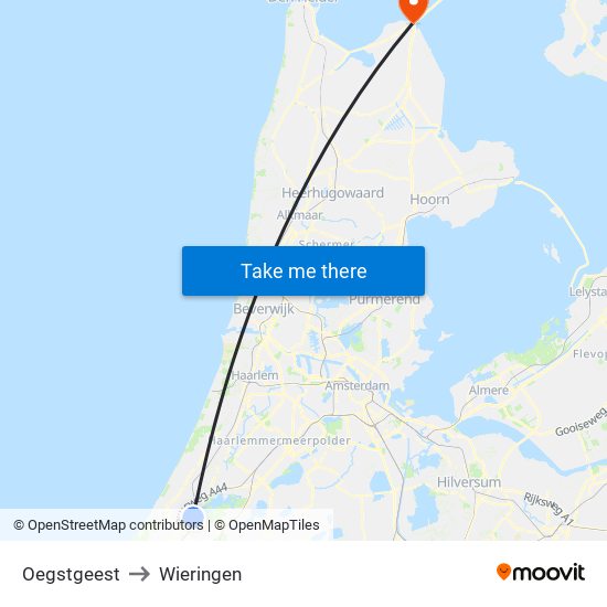 Oegstgeest to Wieringen map
