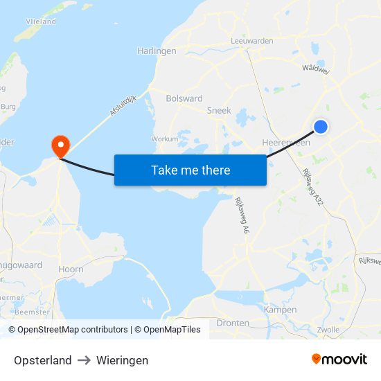 Opsterland to Wieringen map