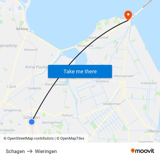 Schagen to Wieringen map