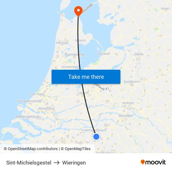 Sint-Michielsgestel to Wieringen map