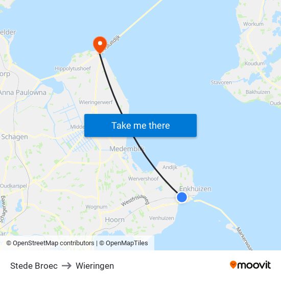 Stede Broec to Wieringen map