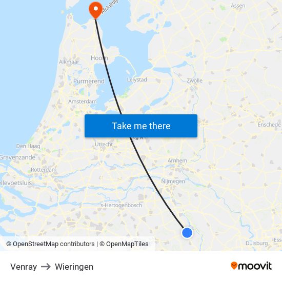 Venray to Wieringen map