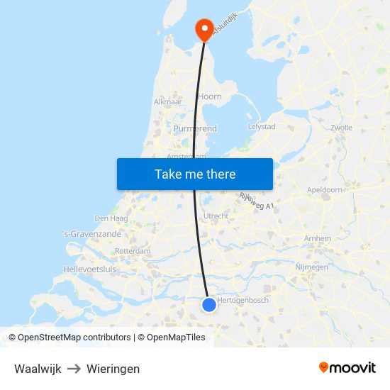 Waalwijk to Wieringen map