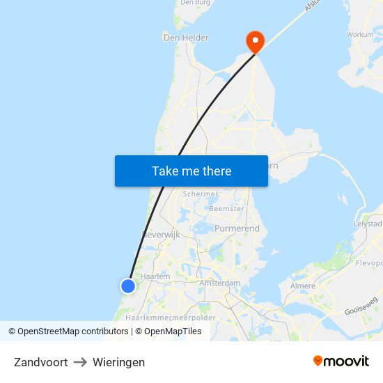 Zandvoort to Wieringen map