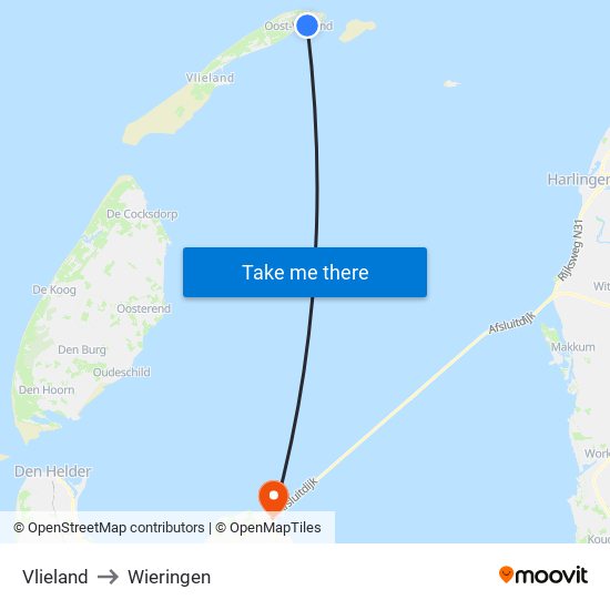 Vlieland to Wieringen map