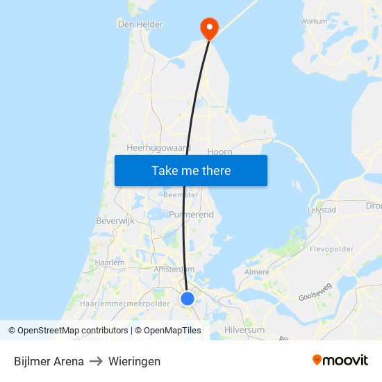 Bijlmer Arena to Wieringen map