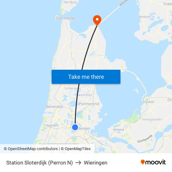 Station Sloterdijk (Perron N) to Wieringen map