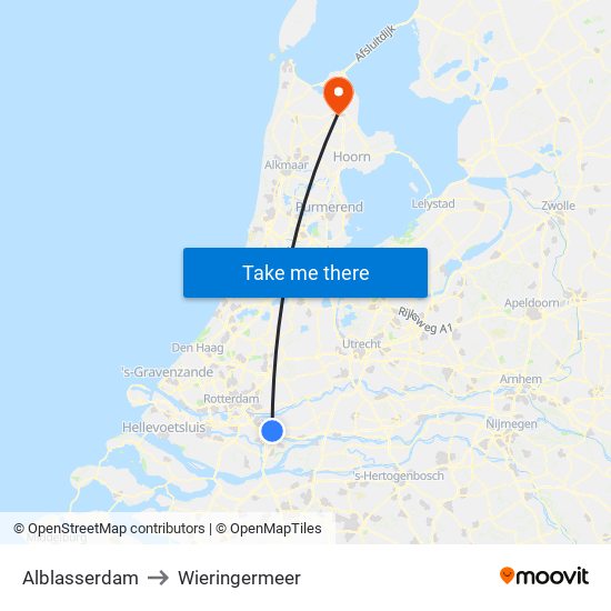 Alblasserdam to Wieringermeer map