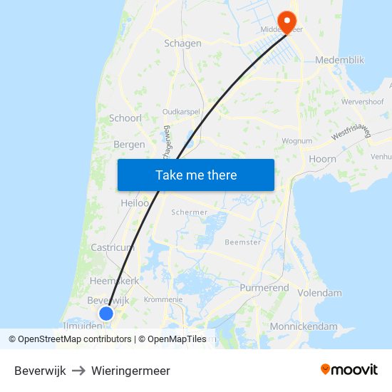 Beverwijk to Wieringermeer map