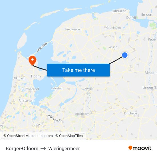 Borger-Odoorn to Wieringermeer map