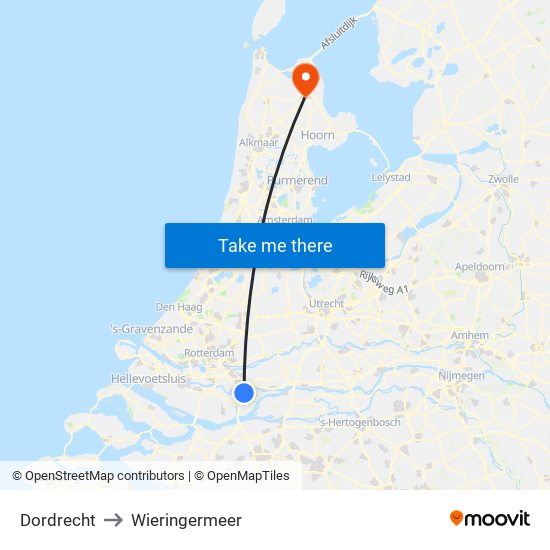 Dordrecht to Wieringermeer map