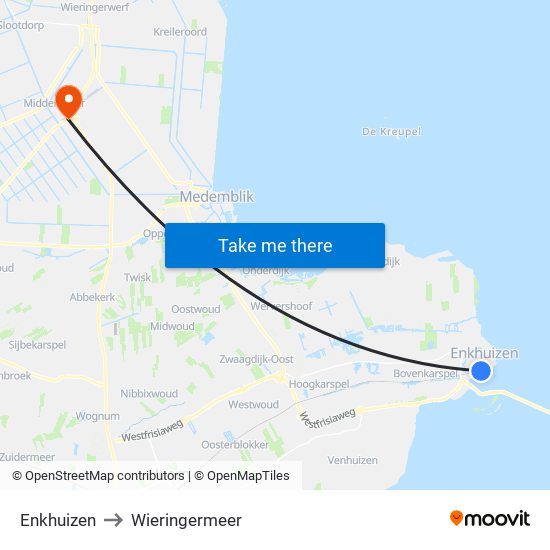 Enkhuizen to Wieringermeer map
