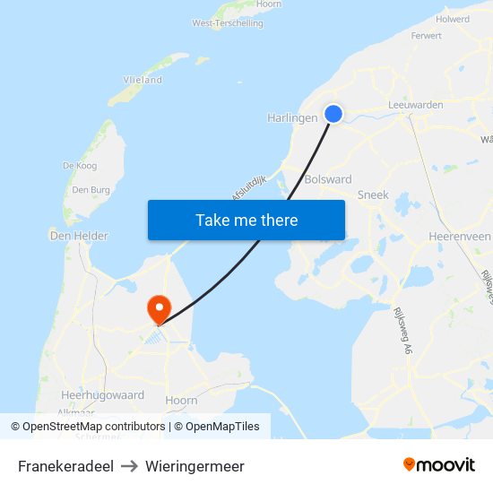 Franekeradeel to Wieringermeer map