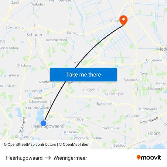 Heerhugowaard to Wieringermeer map