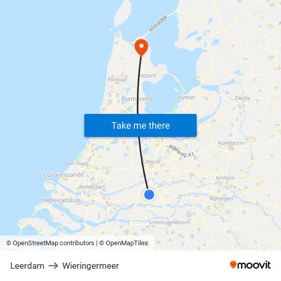 Leerdam to Wieringermeer map