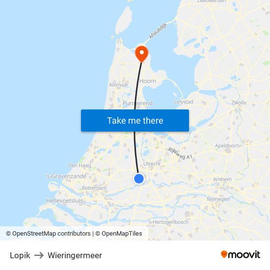 Lopik to Wieringermeer map