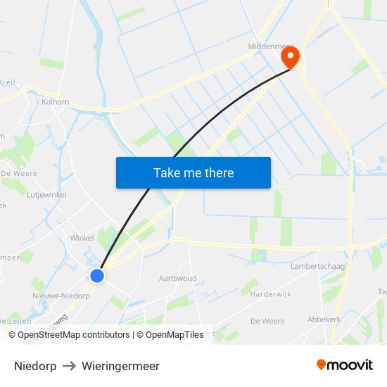Niedorp to Wieringermeer map