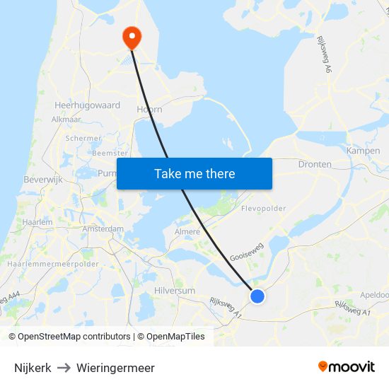 Nijkerk to Wieringermeer map