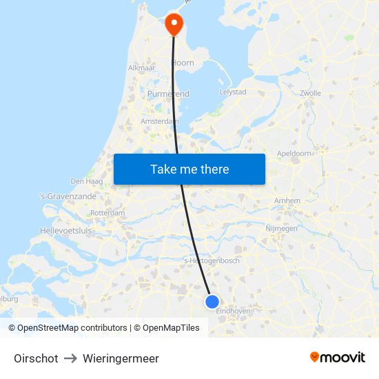 Oirschot to Wieringermeer map
