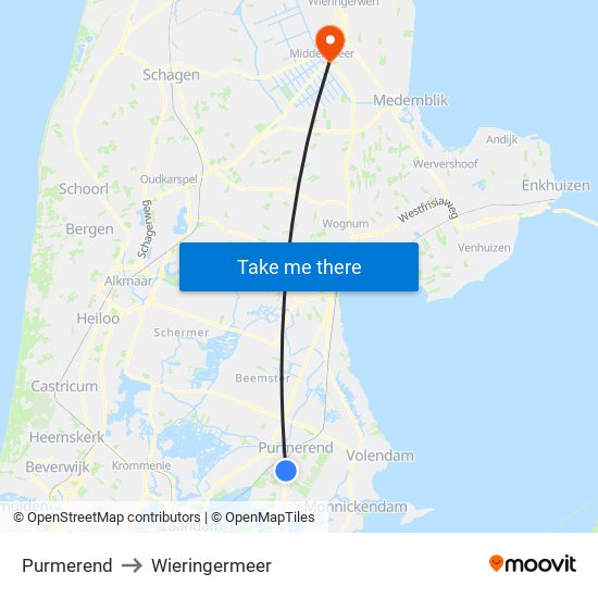 Purmerend to Wieringermeer map