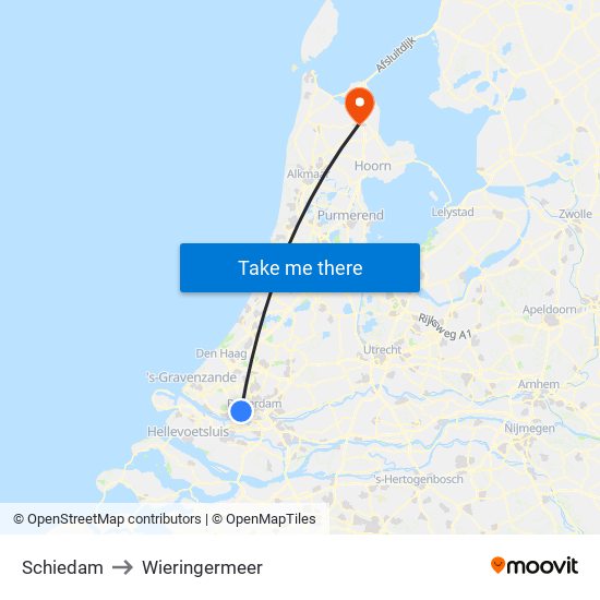 Schiedam to Wieringermeer map