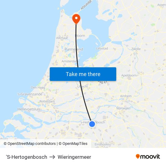 'S-Hertogenbosch to Wieringermeer map