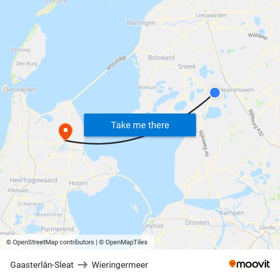 Gaasterlân-Sleat to Wieringermeer map