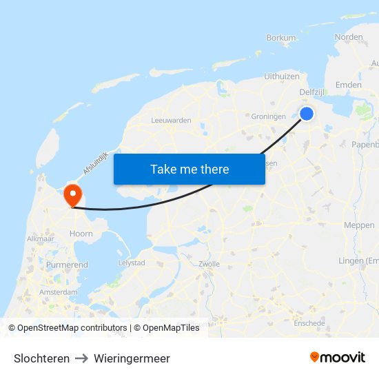 Slochteren to Wieringermeer map