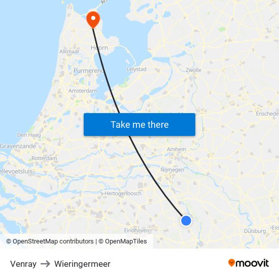 Venray to Wieringermeer map