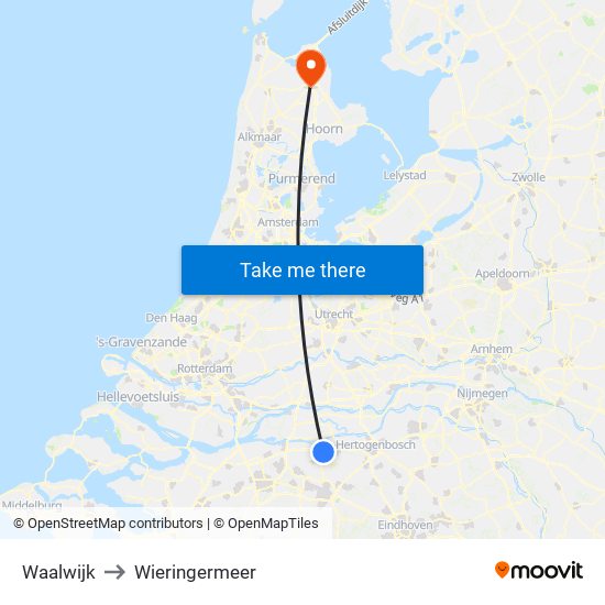 Waalwijk to Wieringermeer map