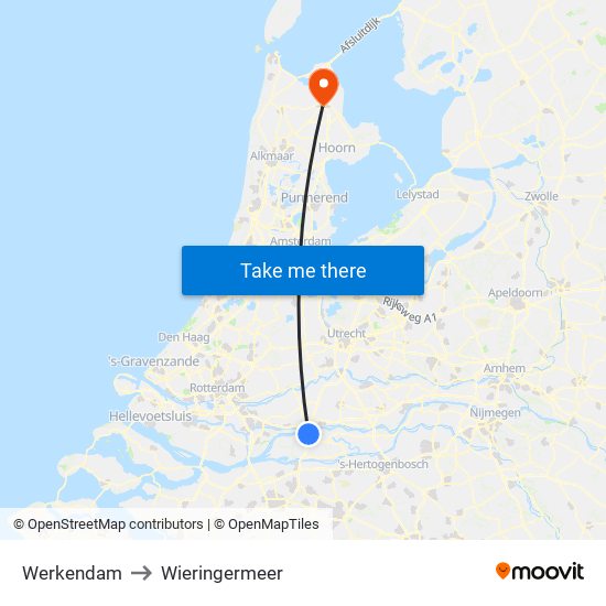 Werkendam to Wieringermeer map